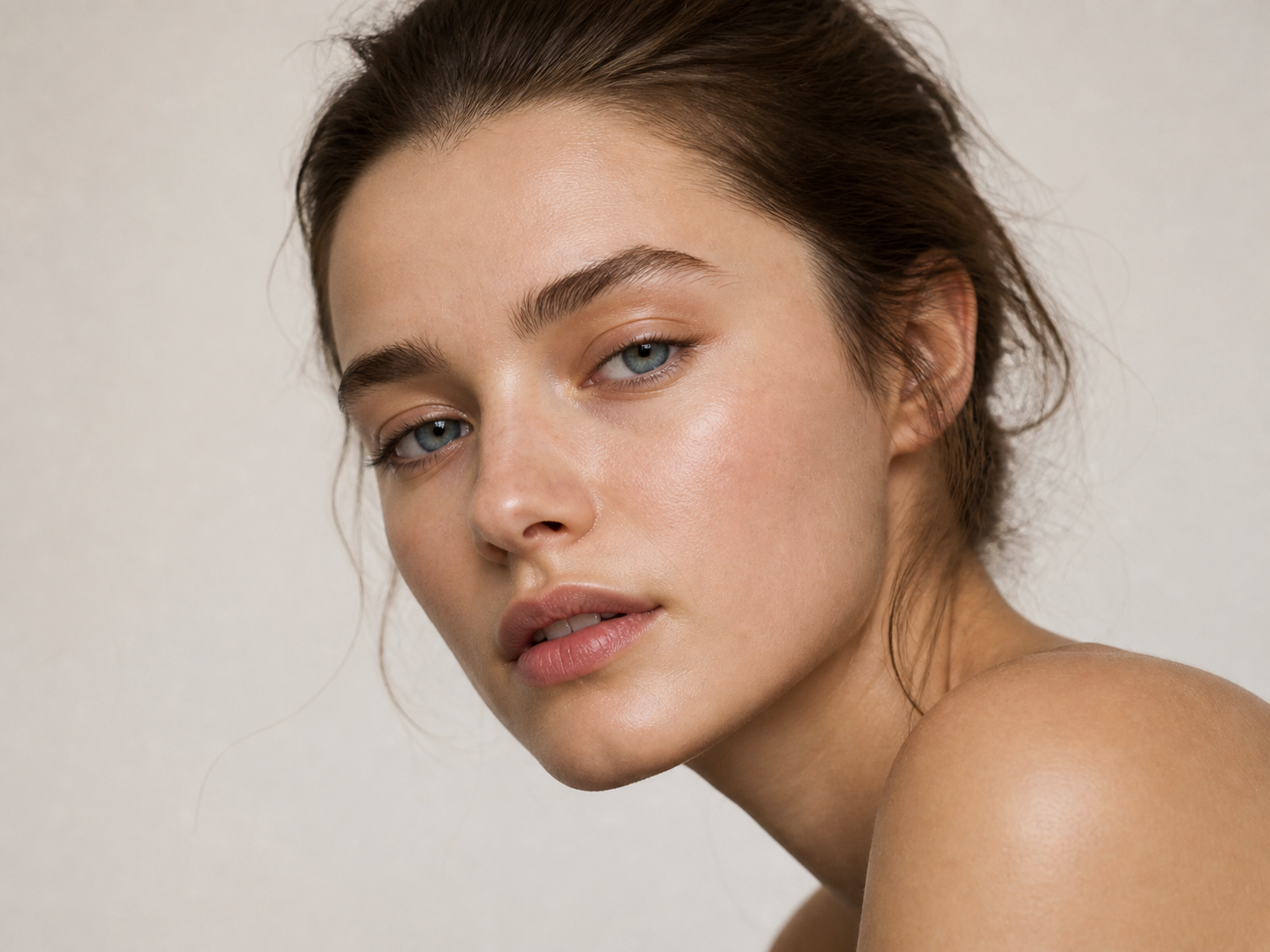 Soft beauty portrait with natural fine facial hair detail