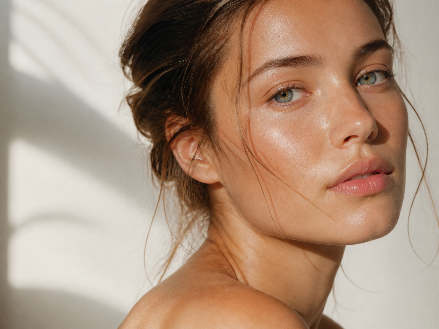 Natural dewy skin portrait with realistic texture