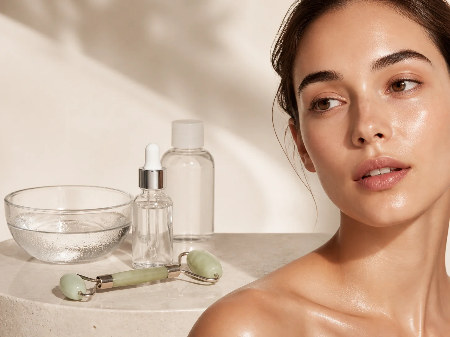 Skincare treatment detail in warm natural light