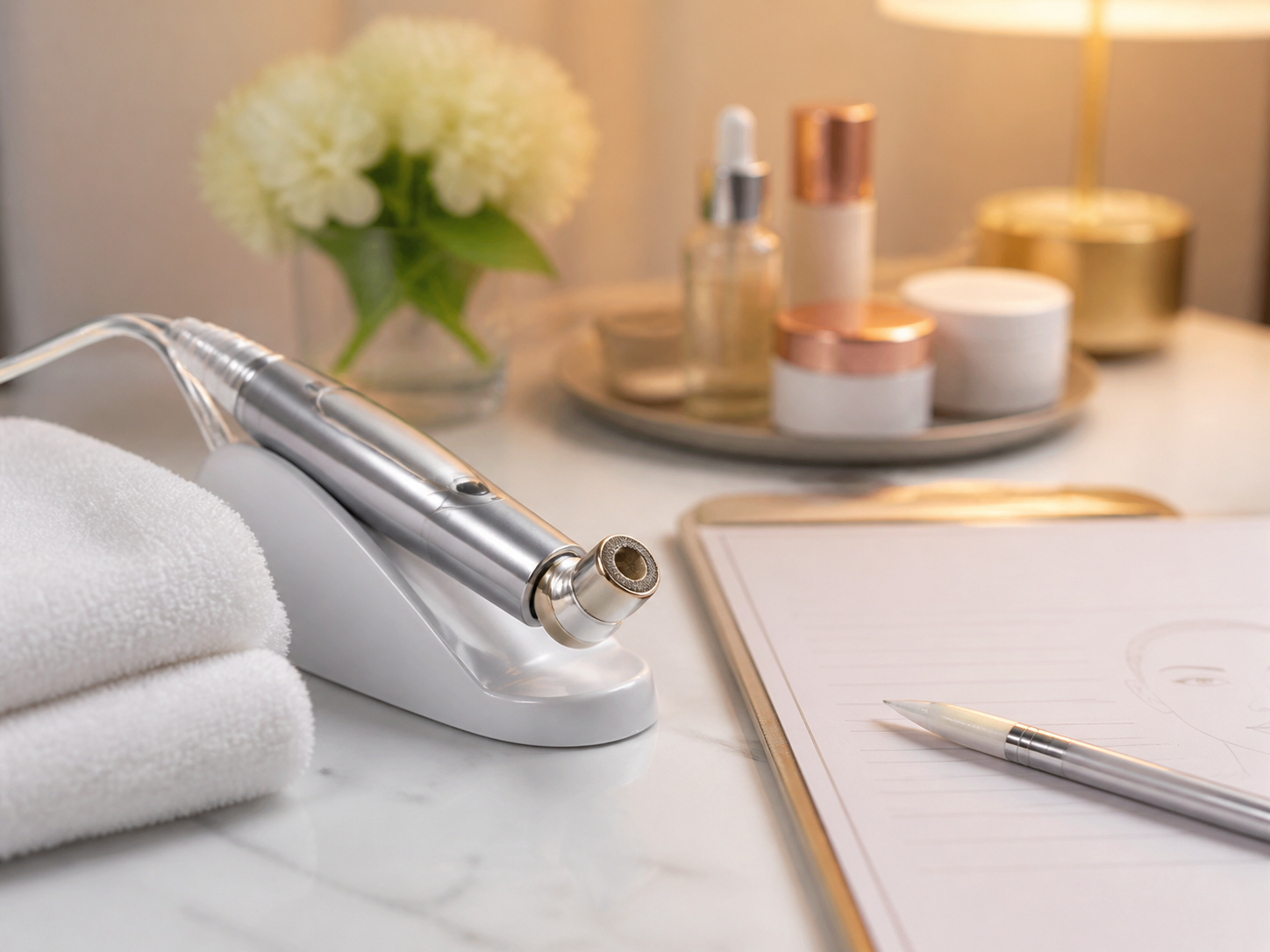 Diamond microdermabrasion treatment detail in soft light