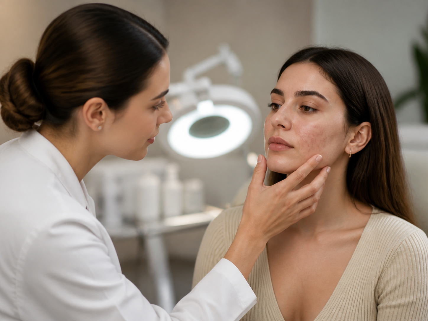 Microneedling consultation focused on skin texture