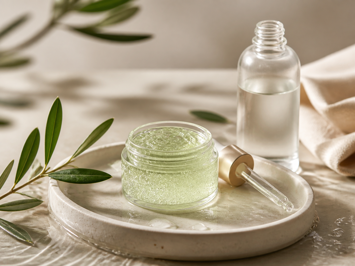 Fresh skincare still life with lightweight gel textures