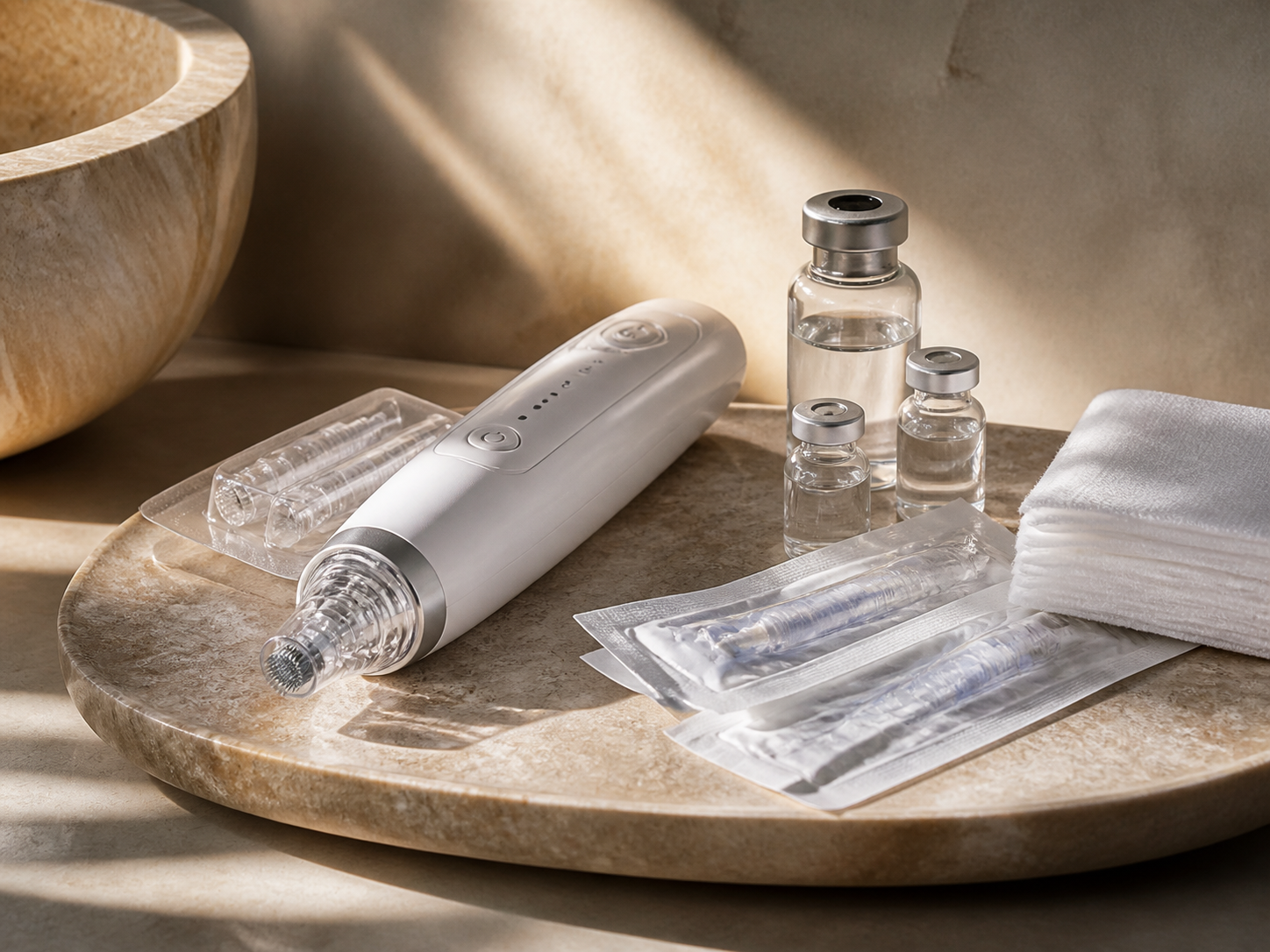 RF microneedling device preparation with clean supplies