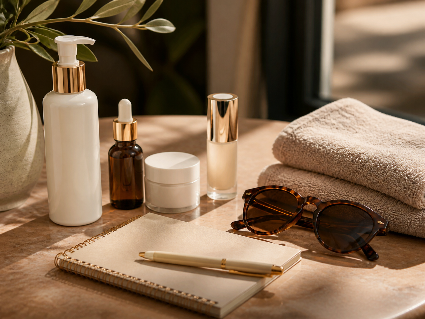 Skincare appointment preparation with product list and towel