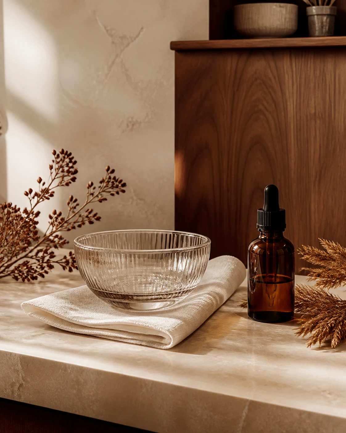 Skincare treatment detail in warm natural light