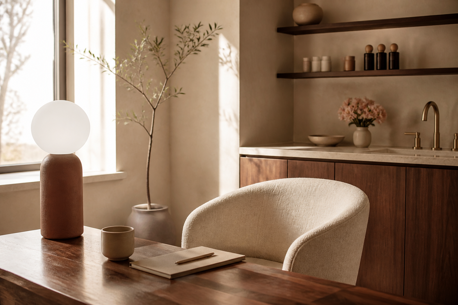 Quiet skincare consultation studio interior detail