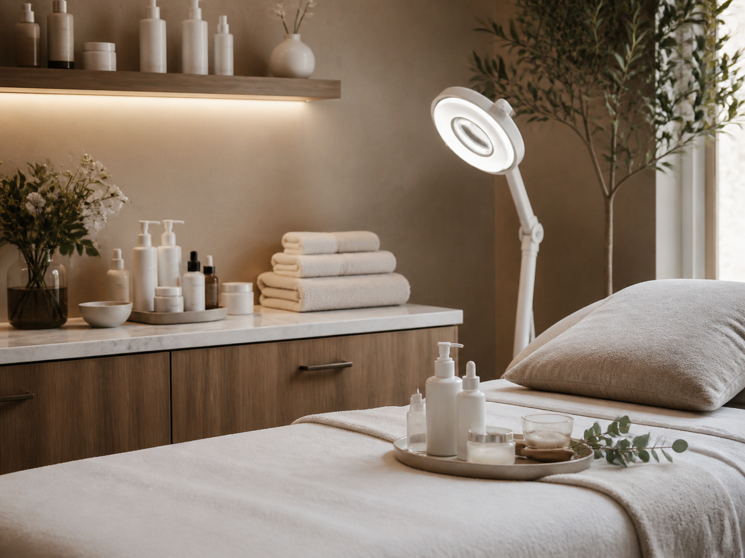 Warm skincare studio detail for Oak Lawn