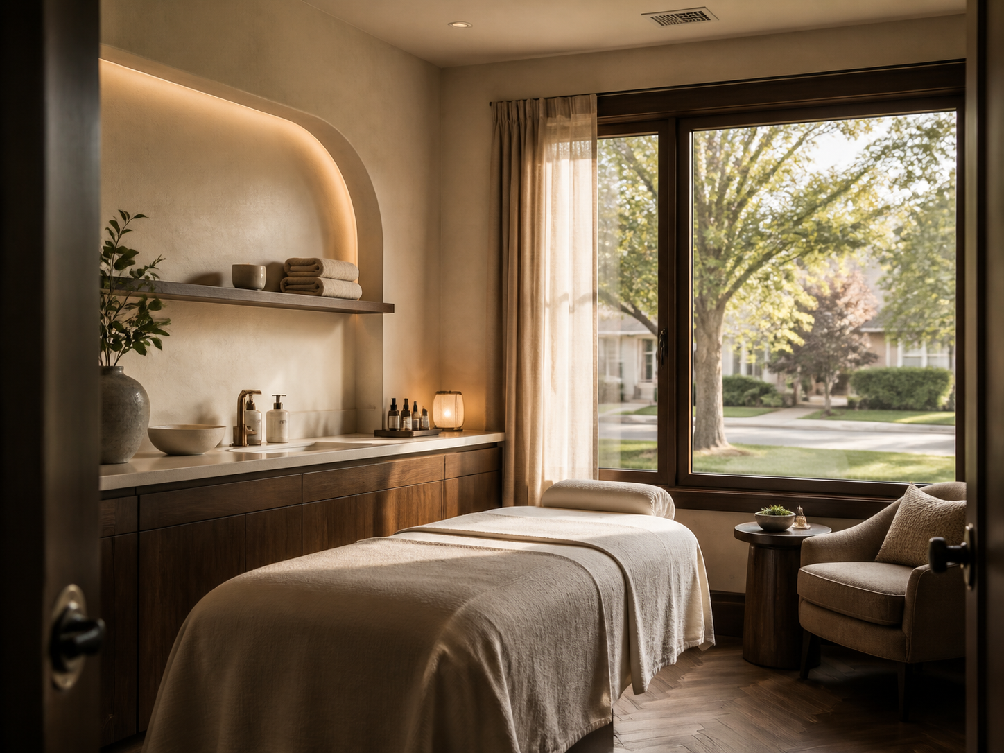 Warm skincare studio detail for Palos Hills